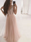 V-neck Tulle Prom Dresses A-line Beaded Evening Gowns PD396