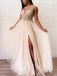 Shimmering Tulle Prom Dresses A-line Beaded Gownss With Slit PD397