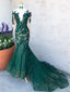 Bateau Lace Evening Dresses Mermaid Appliqued Long Sleeves Gowns PD401