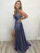 Shining A-line Prom Dresses With Slit Spaghetti Straps Evening Gowns PD402