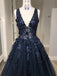 Charming V-neck A-line Prom Dresses Tulle Appliqued Evening Gowns PD403
