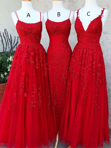 3 Types Tulle Prom Dresses With Appliques Long Evening Gowns PD408