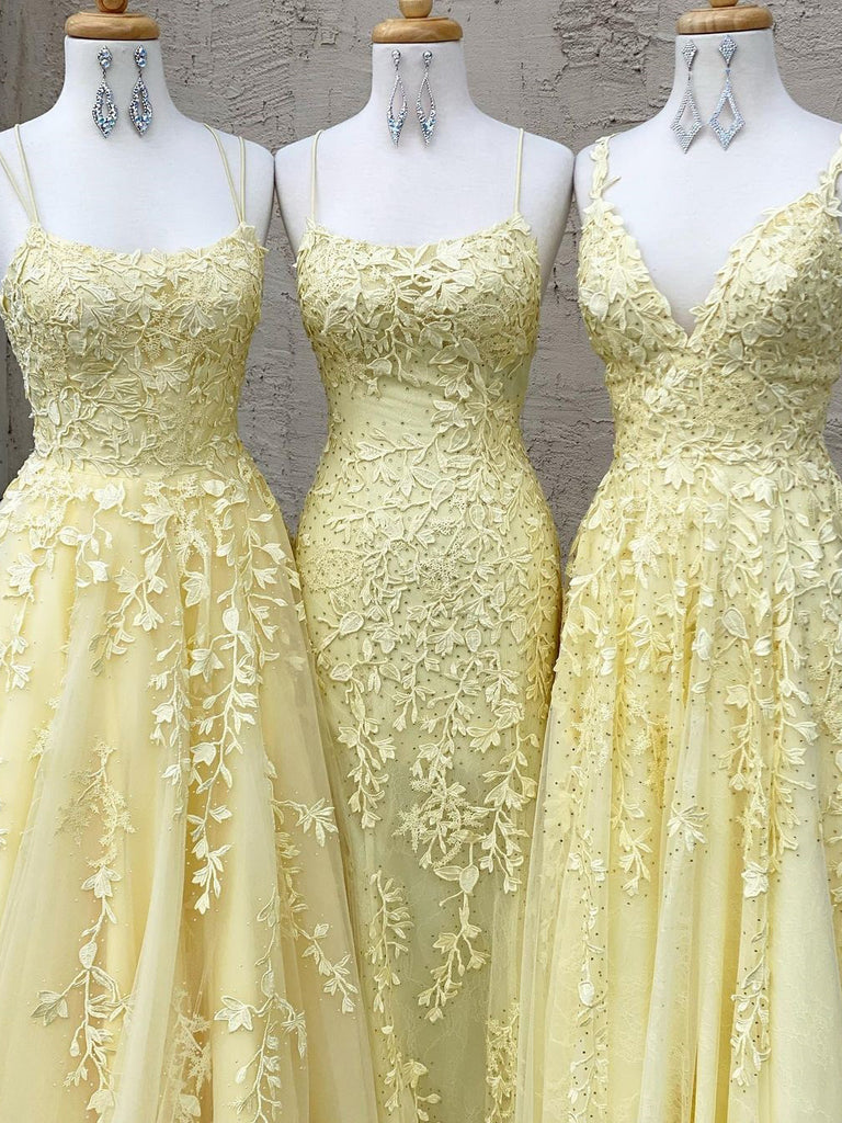 3 Types Tulle Prom Dresses With Appliques Long Evening Gowns PD408