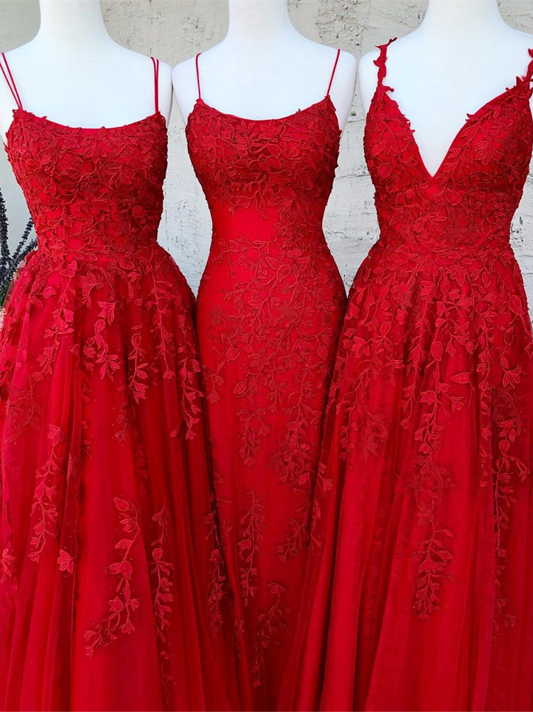 3 Types Tulle Prom Dresses With Appliques Long Evening Gowns PD408