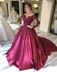 Scoop Satin Ball Gown Evening Dresses With Long Sleeves And Appliques PD410