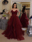 Simple A-line Prom Dresses Tulle Spaghett Straps Evening Gowns PD414