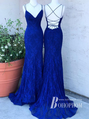 Stunning Beaded Lace Prom Dresses Mermaid Spaghetti Straps Gowns PD415