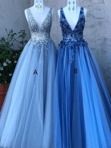 Shining Beaded Tulle Prom Dresses A-line Evening Gowns With Rhinestones PD416