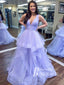 Modest Tulle Prom Dresses A-line Tiered Evening Gowns PD418