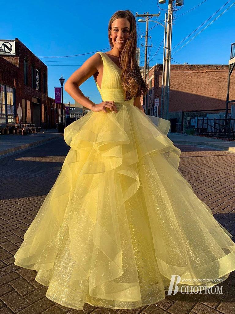 Modest yellow outlet prom dresses