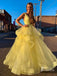 Modest Tulle Prom Dresses A-line Tiered Evening Gowns PD418