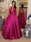 Simple Jewel A-line Prom Dresses Satin Backless Evening Dresses PD421