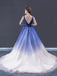 V-neck A-line Prom Dresses With Ruffles Tulle Beaded Evening Gowns PD422