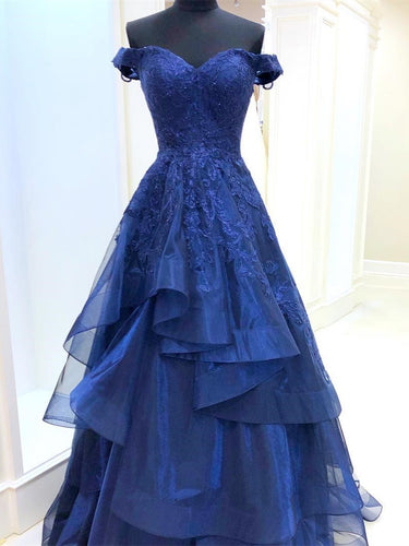 Off-the-shoulder Tulle A-line Prom Dresses With Appliques PD427