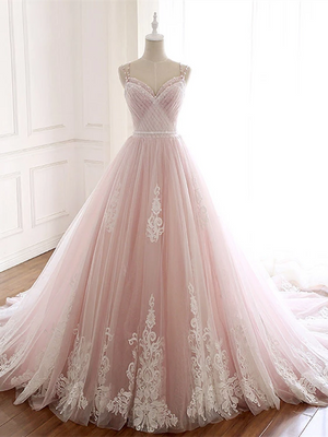 Elegant Tulle A-line Prom Dresses With Beads And Appliques PD431