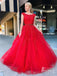 Elegant Bateau A-line Prom Dresses Tulle Appliqued Evening Gowns PD444