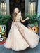 Elegant Bateau A-line Prom Dresses Tulle Appliqued Evening Gowns PD444