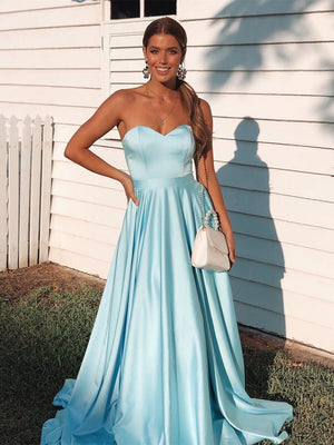 Simple Sweetheart A-line Prom Dresses Satin Evening Gowns PD445