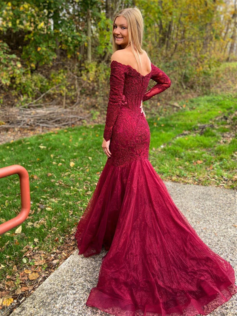 Long Sleeves Mermaid Prom Dresses With Appliques PD456