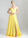 Simple Satin A-line Prom Dresses With Cap Sleeves And Slit PD466