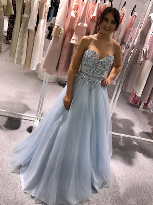 Sweetheart Tulle A-line Prom Dresses With Rhinestones PD468