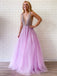 Charming V-neck Tulle Prom Dresses A-line Beaded Gowns PD481