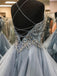 Spaghetti Straps A-line Prom Dresses Tulle Beaded Gowns PD484