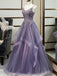 Appliqued Tulle Prom Dresses A-line Beaded Gowns PD485