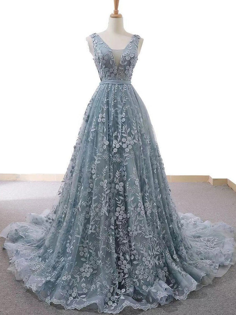 Elegant Lace Prom Dresses A-line Long Evening Gowns PD487