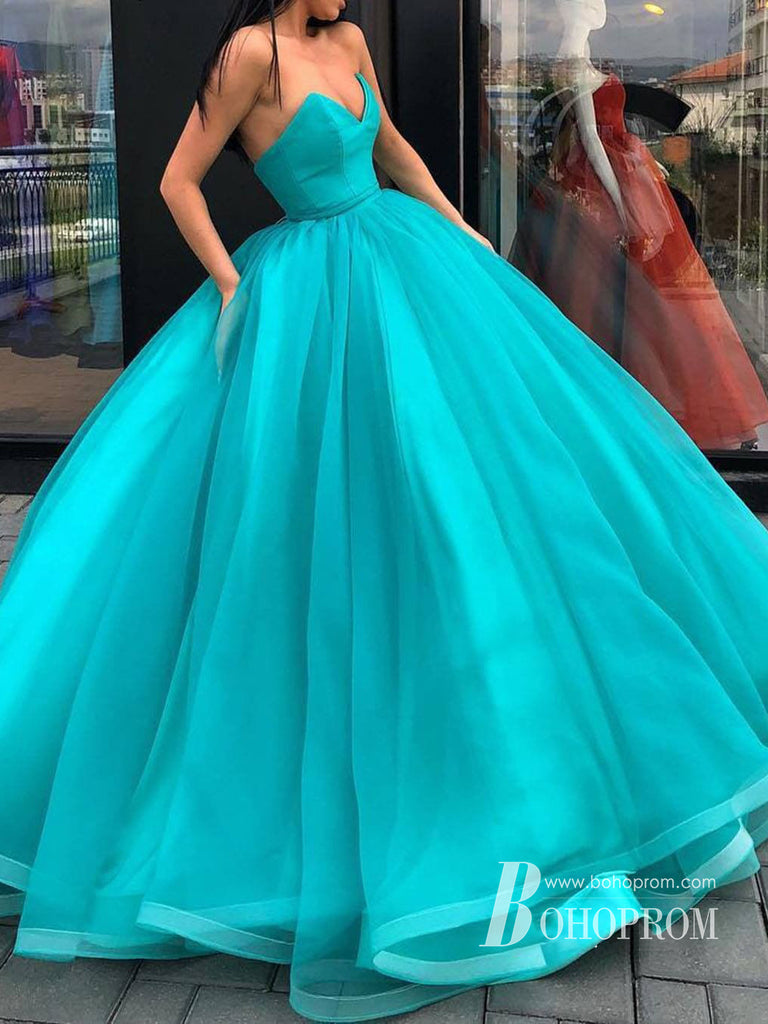 Sweetheart Ball Gown Prom Dresses Satin Simple Evening Gowns PD488