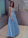 Spaghetti Satraps A-line Prom Dresses Lace Evening Gowns PD493