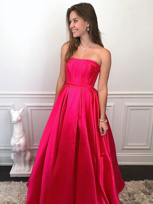 Simple Off-The-Shoulder Neckline Strapless A-line Prom Dresses Satin Evening Gowns PD501