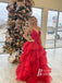 Shining V-Neck Spaghetti Straps A-line Prom Dresses Tiered Dress PD505