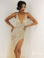 Shining Sequins Tulle V-Neck Backless Sheath Prom Dress PD508
