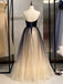 Simple Shining Long Tulle Strapless Neckline  A-line Prom Dresses PD513