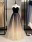 Simple Shining Long Tulle Strapless Neckline  A-line Prom Dresses PD513