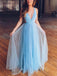 Shining V-neck Backless Tulle Prom Dresses A-line PD514