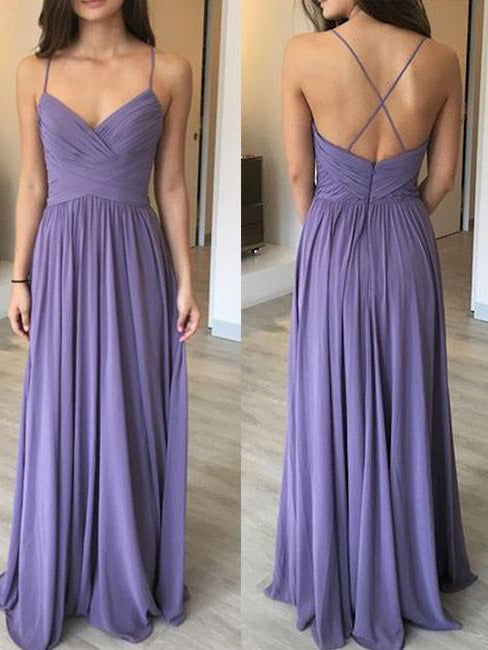 Simple Chiffon  A-line Backless Prom Dresses With Spaghetti Straps PD529