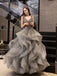 Simple Long Beaded Appliqued A-line Prom Dresses Tulle  Evening Gowns PD533