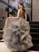 Simple Long Beaded Appliqued A-line Prom Dresses Tulle  Evening Gowns PD533
