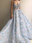 Spaghetti Straps Flower  Appliqued A-line Evening Dresses Prom Dress PD535