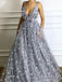 Elegant Spaghetti Straps Flower V-Neck Appliqued A-line Evening Dresses Prom Dress PD541