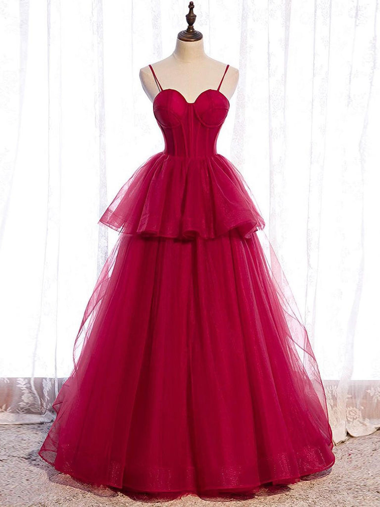 Elegant Spaghetti Straps A-line Prom Dresses Tiered Tulle PD542