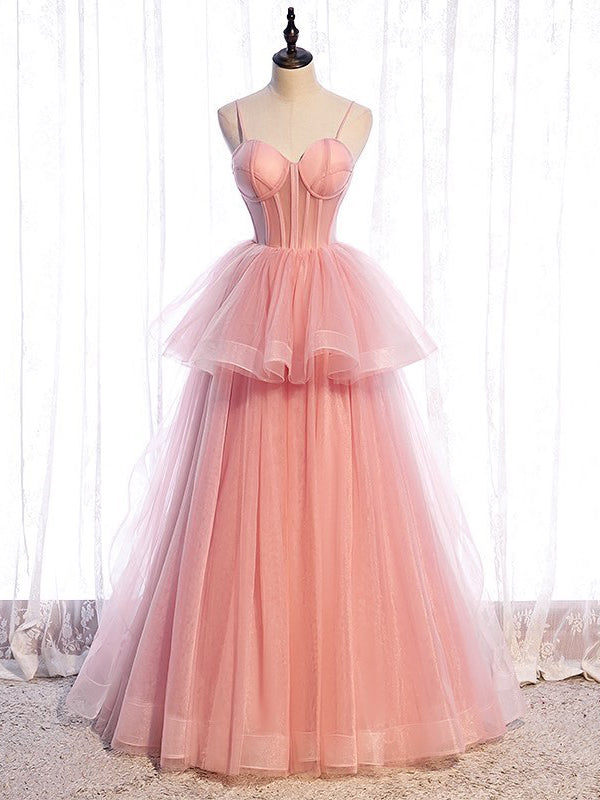 Elegant Spaghetti Straps A-line Prom Dresses Tiered Tulle PD542