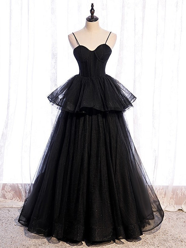 Elegant Spaghetti Straps A-line Prom Dresses Tiered Tulle PD542