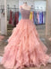 Delicate One-shoulder Tulle Beaded Flower A-line Prom Dresses  PD545