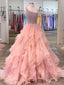 Delicate One-shoulder Tulle Beaded Flower A-line Prom Dresses  PD545