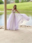 Charming V-neck Spaghetti Straps Tulle Prom Dresses A-line Appliques Gowns PD552