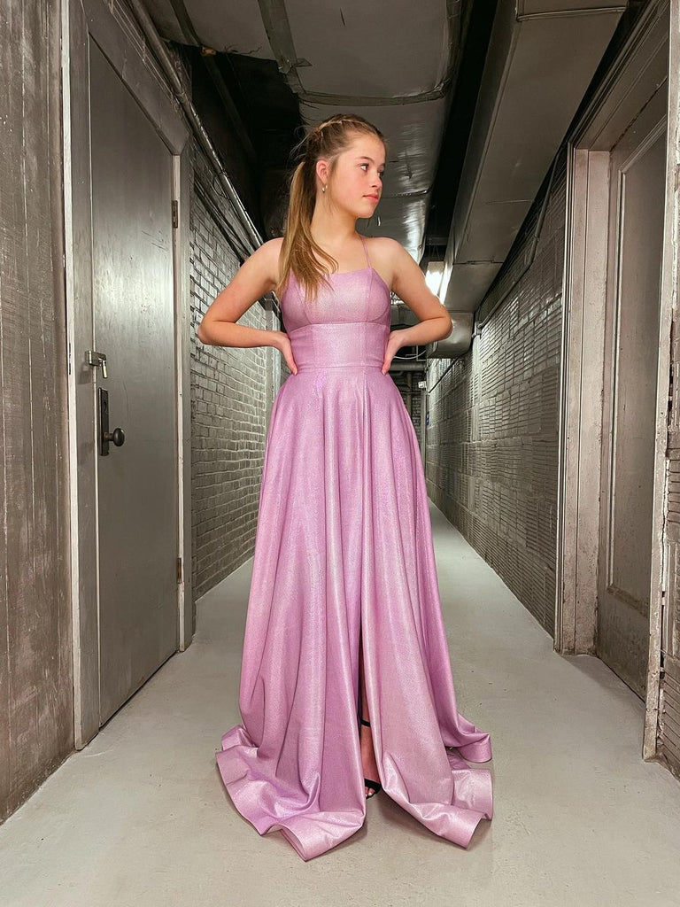 Simple Shimmering Lace-Up Back A-line Prom Dress PD559