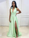 Excellent Halter A-line Stretch Satin Sweep Train Prom Dresses With Split PD579